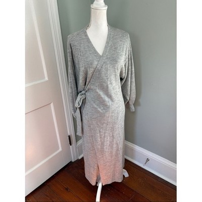 Mable Grey Knit Wrap Maxi Dress with Side Tie Long Sleeve S/M