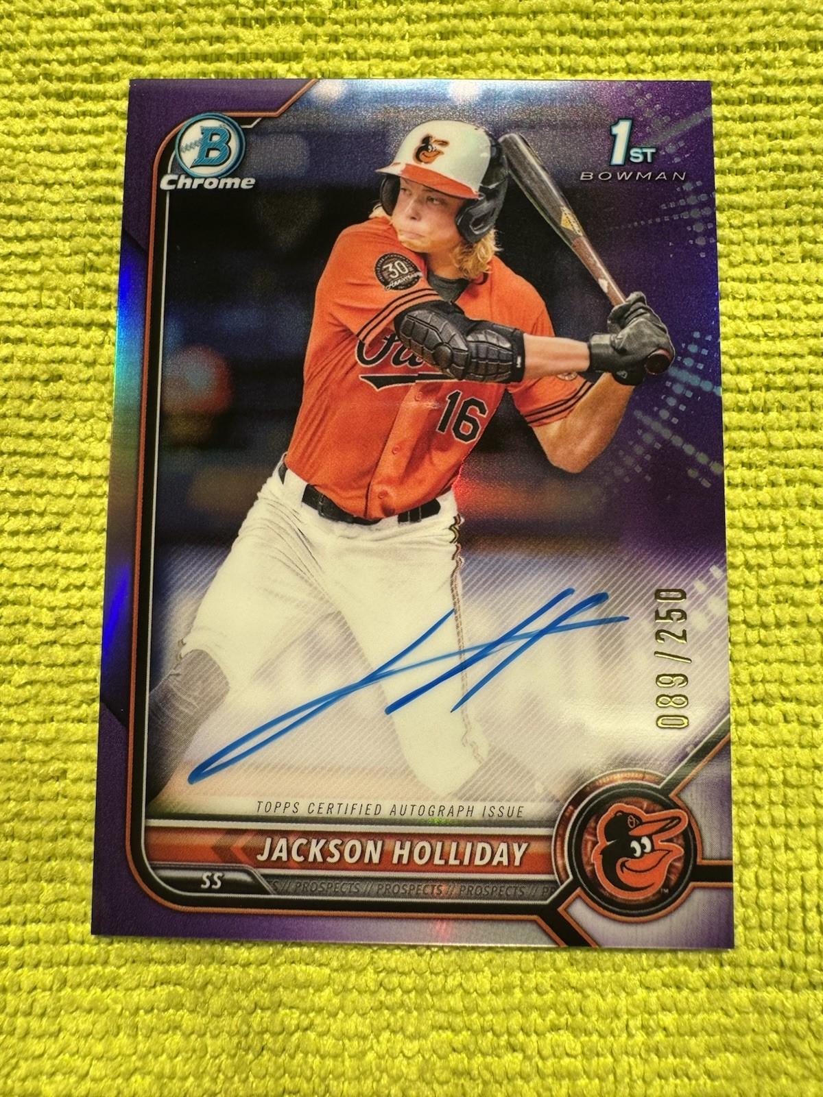 JACKSON HOLLIDAY 2022 BOWMAN CHROME DRAFT 1ST PURPLE AUTO /250 Q2754