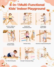 New Indoor Playground Jungle Gym, 8-in-1 Wooden Indoor Playground Playset, 220L