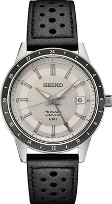 Seiko Presage Automatic GMT Ivory Dial Black Leather Men s Watch SSK011