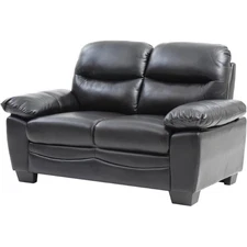 Pemberly Row Faux Leather Pocket Coil Spring Seating Loveseat in Black