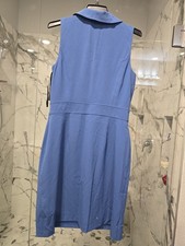 Tahari ASL Blue Solid V-Neck Sleeveless Sheath Knee Dress Zip Polyester 12
