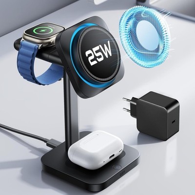 3-in-1 Ladestation kompatibel mit iPhone, Apple Watch, AirPods Qi2.2 25W
