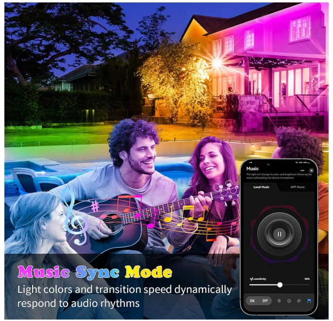 Tira de luz LED exterior 200 pies impermeable, aplicación/control remoto   Foto 3 de 4