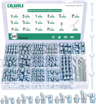 240PCS Grease Fittings Assortment,SAE & Metric Zerk Grease Fittings Straight ...