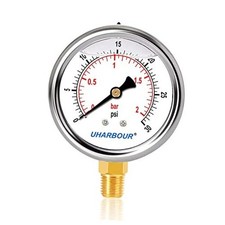 Glycerin Filled Low Pressure Gauge 30psi/2bar, Stainless Steel case, Brass