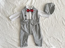 Baby Boy Formal Suit Outfit One-Piece Romper Vest  Beret  BowTie 12-18 Months