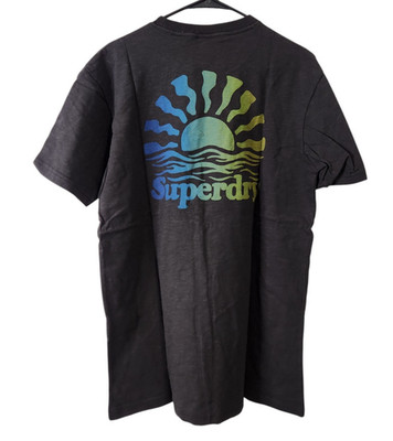 Superdry Mens L T-Shirt Vintage Cali Stripe Tee Short Sleeve Gray Crewneck