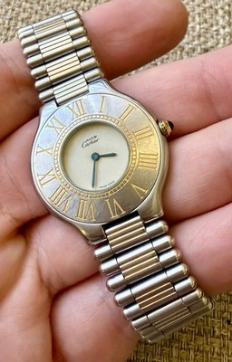 ✓ Cartier Must de 21 Two-Tone 31mm Cream Dial Blue Hands Swiss