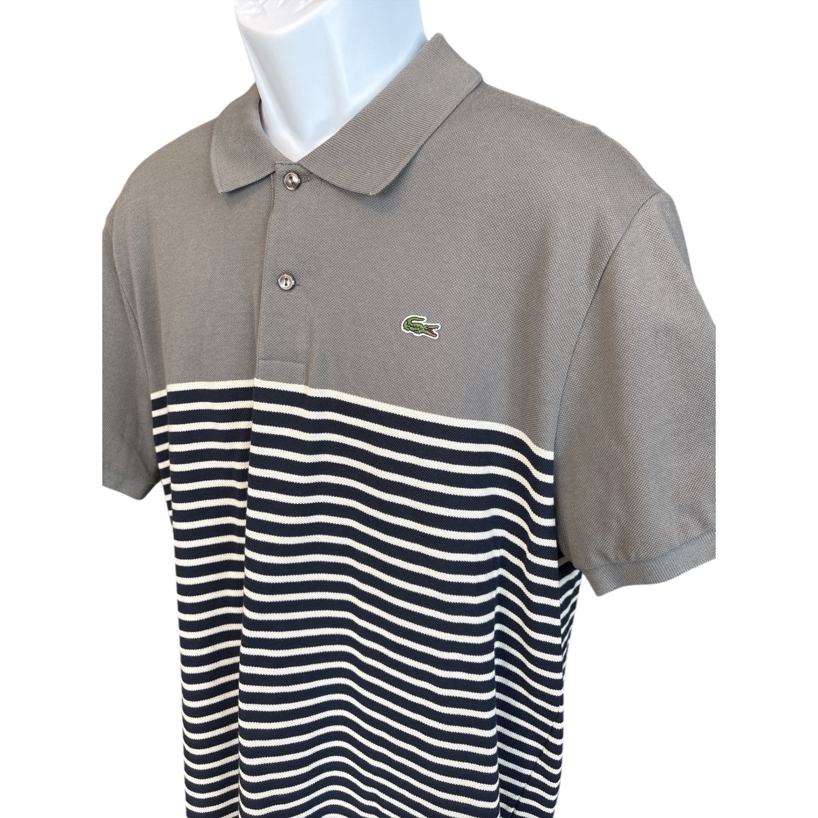 NWT Lacoste Slim Fit Polo Shirt, Gray & Navy Stripe, Size XXL (8) -Fits L/XL Reg thumbnail 2