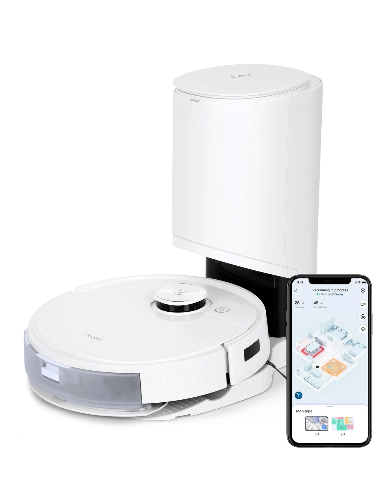 DEEBOT T9+ ROBOT VACUUM MOP COMBO AUTO-EMPTY STATION 3D MAPS DLX13 - WHITE