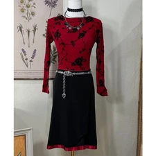 Vintage 90s Y2k Wet Seal Black Red Satin Skirt Romantic Goth Dark Coquette S