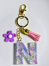 Handmade Resin Initial Keychain Letter N Sprinkles Personalized Gift
