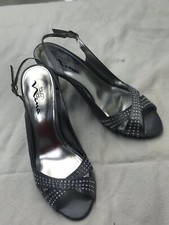 TOUCH OF NINA Grey Open Toe Sandal Pumps W/Back Strap Jewel Embedded BRAND NEW