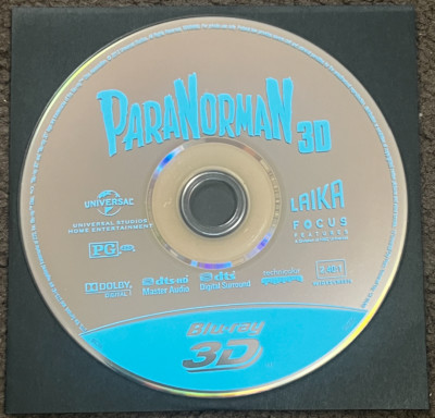 Neu Paranorman 3D (2012) - Blu-Ray Disc Nur IN Klar Plastik Umschlag/Kein Case