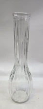 Bud Vase 9" Tall Clear Glass #2900 Ribbed Glass Long Neck Shaped Bulb Bud Vase