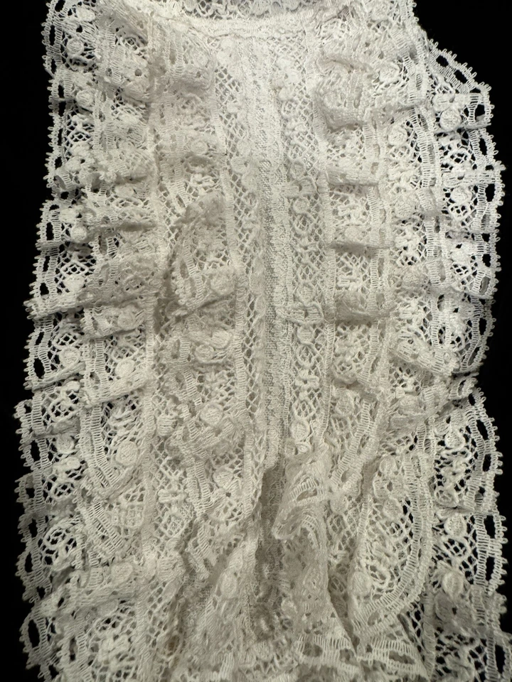 Antiguo cuello de encaje con volantes Jabot Dickie algodón blanco Foto 2 de 4