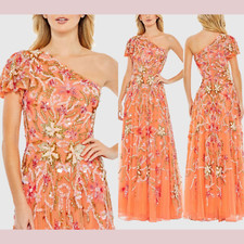 NWT 798 Mac Duggal 12 5617 One Shoulder Embellished A Line Gown Coral J654