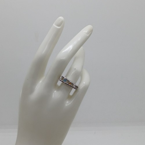 ANELLO DONNA N.16 CON TOPAZIO E ZIRCONE IN ORO BIANCO 18KT 7,1 GRAMMI (1628) - Foto 12 di 14