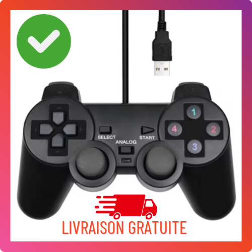 Manette de Jeux Filaire USB pour PC Noir - Photo 1/4