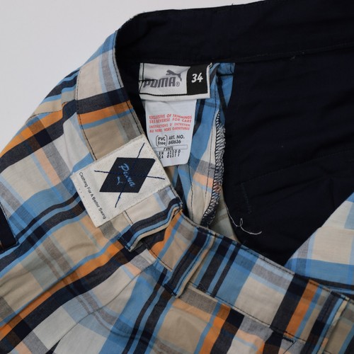 Puma Golf Vintage Capri Pants Lightweight Cotton Size 34 17" Inseam Plaid Blue - Picture 3 of 4