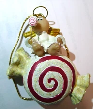 Angel Candy Red White Swirled Hanging Mini Ornament Vintage Kirk Critter