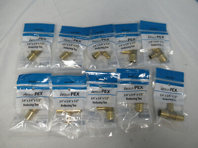 Lot of 10 Apollo Pex APXT343412 3/4''x3/4''x1/2'' Reducing Tee 267-317 670750698019