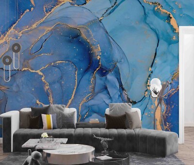 3D Blue Marble Gold Texture Self-adhesive Removable Wallpaper Murals