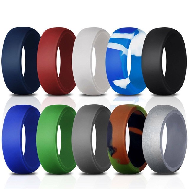 Silicone Exercise Ring for Men 10 Packs Flexible Rubber Wedding