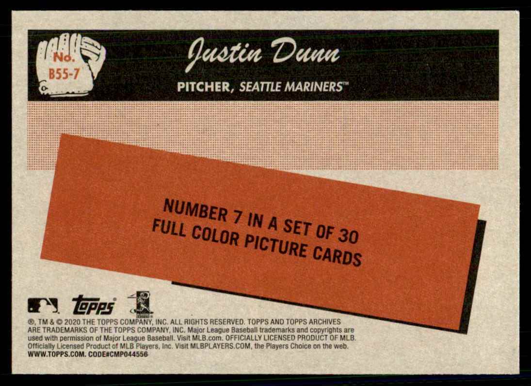 2020 Topps Archives 1955 Bowman Justin Dunn Seattle Mariners #B55
