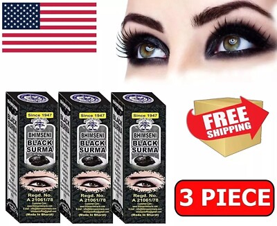 3 Piece Kohl Powder Natural BLACK Surma Kajal Khol Eyeliner Powder Arabian Kuhl