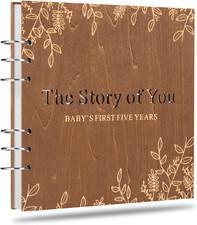 Wooden Keepsake Baby Memory Book Boys  Girls, First 5 Years Baby Book Journal M