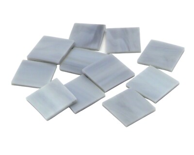 Gray White Opal Squares | Fusible 96 | Cut Mosaic Glass Tile Shapes 