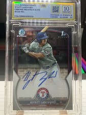 GEM MINT 10 WYATT LANGFORD AUTO 1st 2023 Bowman Chrome Draft RANGERS Autograph