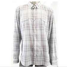 Calvin Klein Men Top Dress Shirt 2XL Gray Regular Fit Plaid Cotton