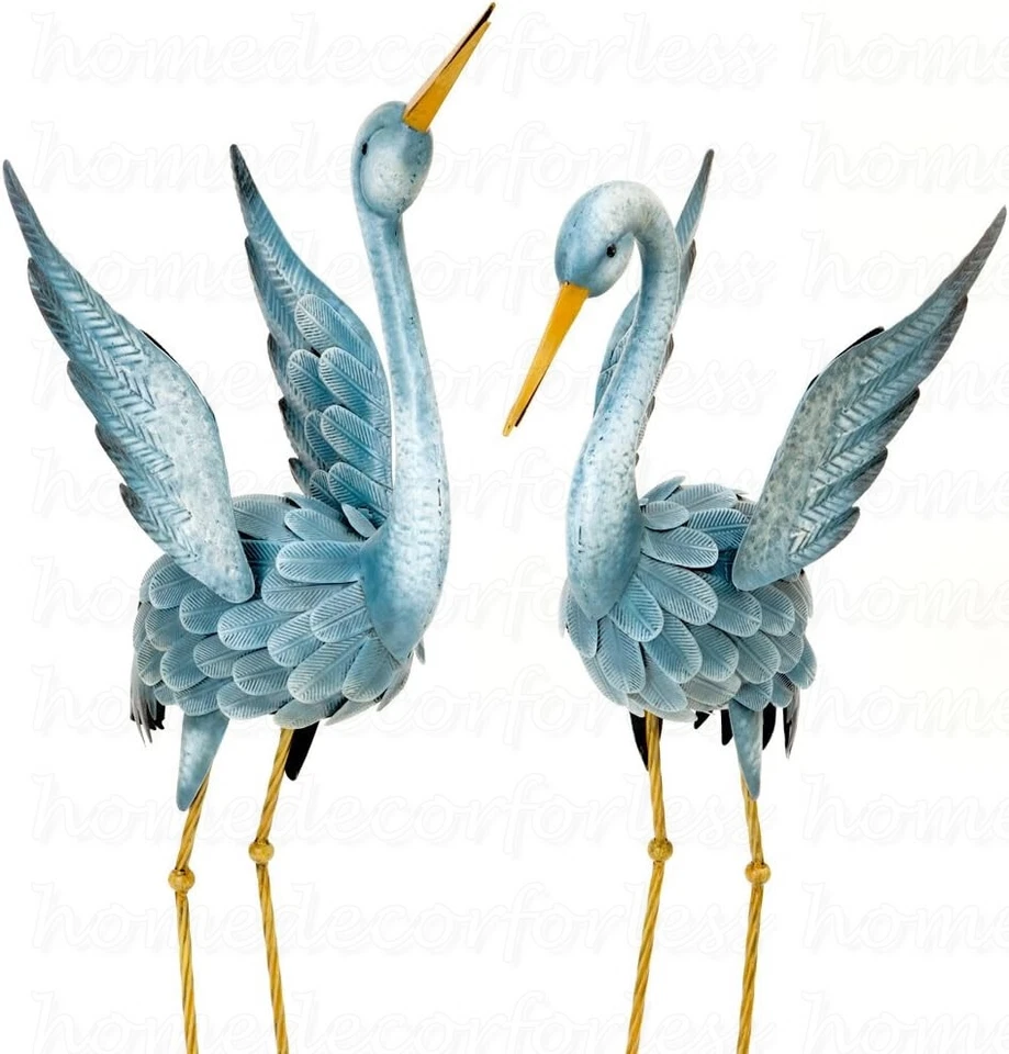 Juego de 2 estatuas de jardín de metal garza azul escultura estanque exterior patio patio decoración Foto 4 de 4