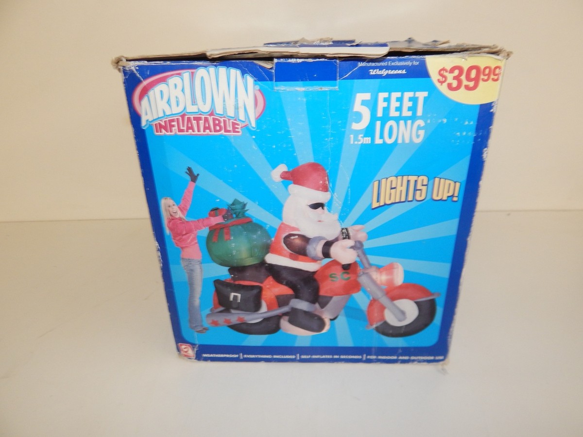 AIRBLOWN INFLATABLE GEMMY 2006- SANTA ON MOTORCYCLE - 5FT LONG- W