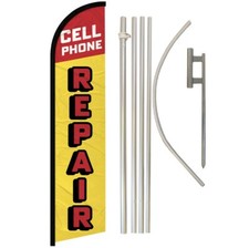 Cell Phone Repair Windless Banner Swooper Advertising Flag Pole Kit RD/YW