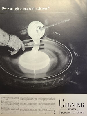 Corning Glass Pressing Floodlight Lens Scissors Molten Vintage Print Ad 1941