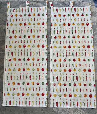 2 Custom Robert Kaufman Fabric Peppers Curtains Tab Top 41x51'' Green Red Orange