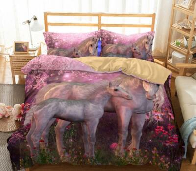 3D Blumen Einhorn NAM92593 Bett Kissenbezüge Decke Bettdecke Abdeckung Set Fay