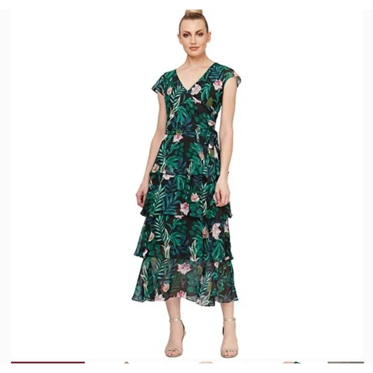 Ignite evenings floral top print beaded waist gown