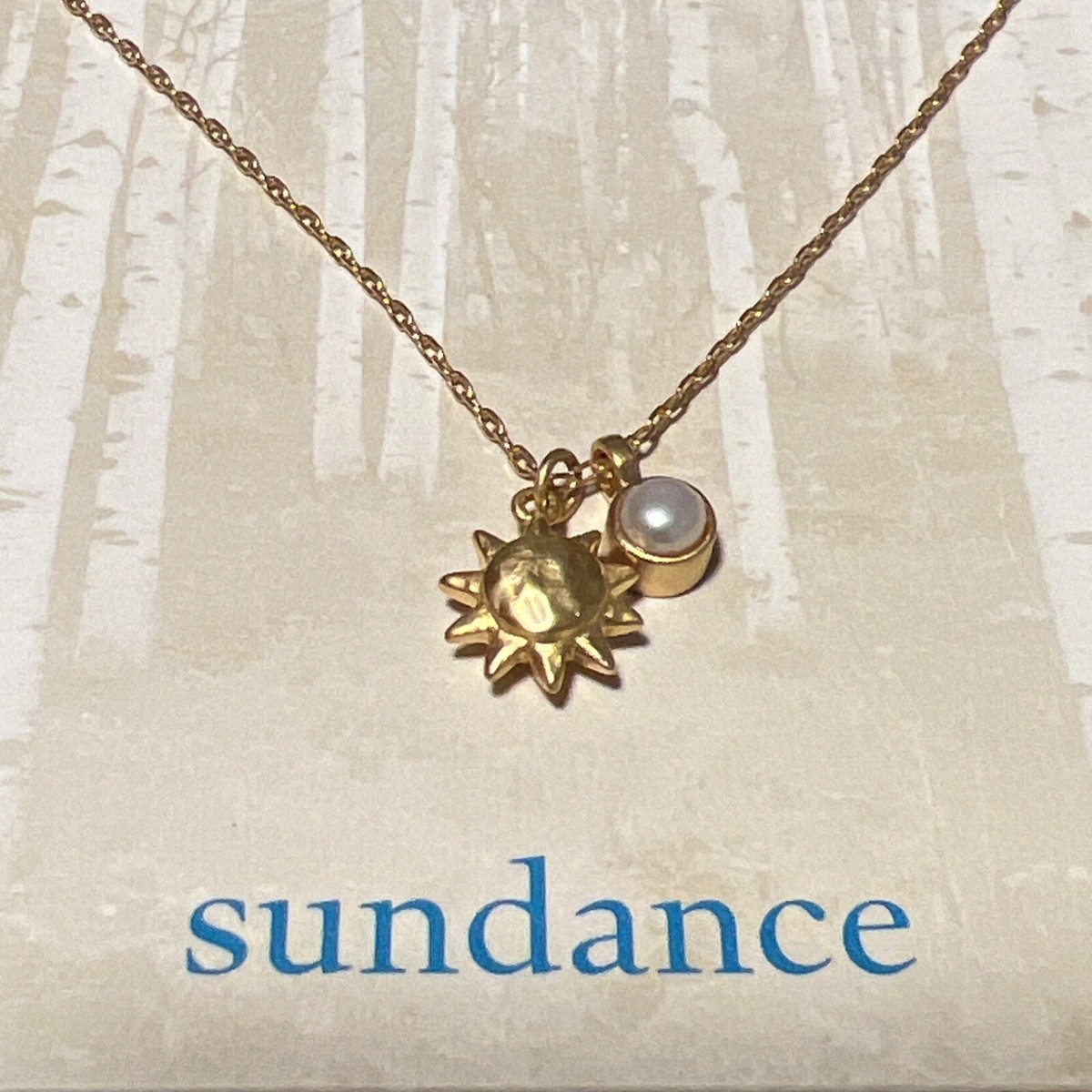 NWT Sundance Catalog Pearl Gold Sun “Sol Birthstone Necklace