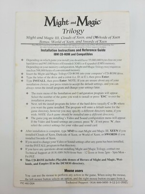 Might and Magic Trilogy (PC, 1995) Installation Instructions & Reference Guide