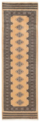 Pakistan Bokhara 94 1/2x29 7/8 in Handwoven Oriental Fine Carpet Runner Beige