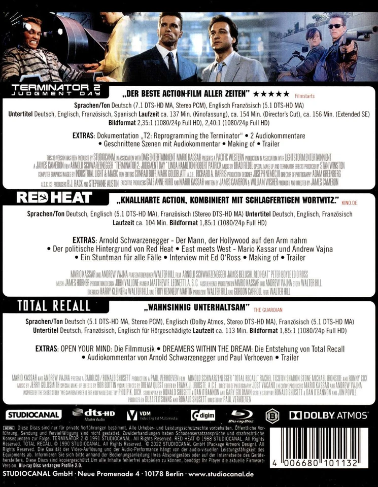 3x uncut ARNOLD SCHWARZENEGGER Red Heat TERMINATOR 2 Total Recall Blu-Ray Box - Bild 2 von 2