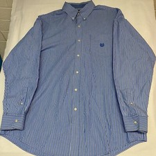 Chaps Ralph Lauren Mens Extra Large Blue White Stripe Button Front Dress Shirt