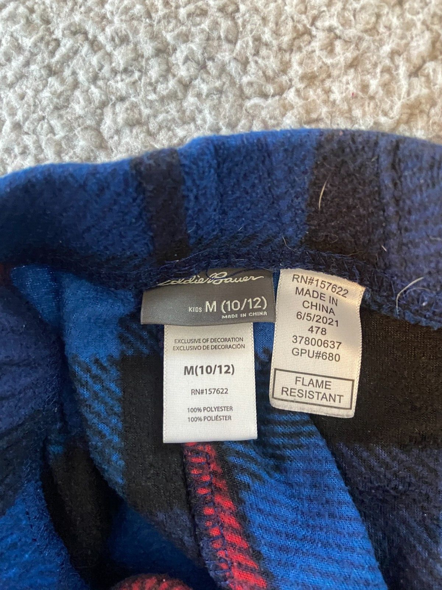 M Eddie Bauer Kids Red Blue Black Plaid Pull On Fleece Pajama Lounge