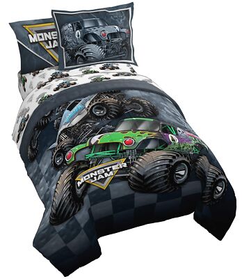 Jay Franco Monster Jam Slash 5 Piece Twin Bed Set - Includes Reversible Comfo...