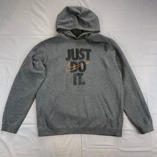 Nike Men's L Gray Fleece Pullover Hoodie Just Do It Graphic Sweatshirt 80 Cotton